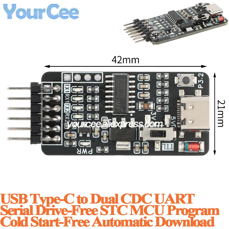 5pcs/1pc CH340C STC ISP Microcontroller Program Automatically Downloads Programmer Module USB Type-C to UART Serial Port Board