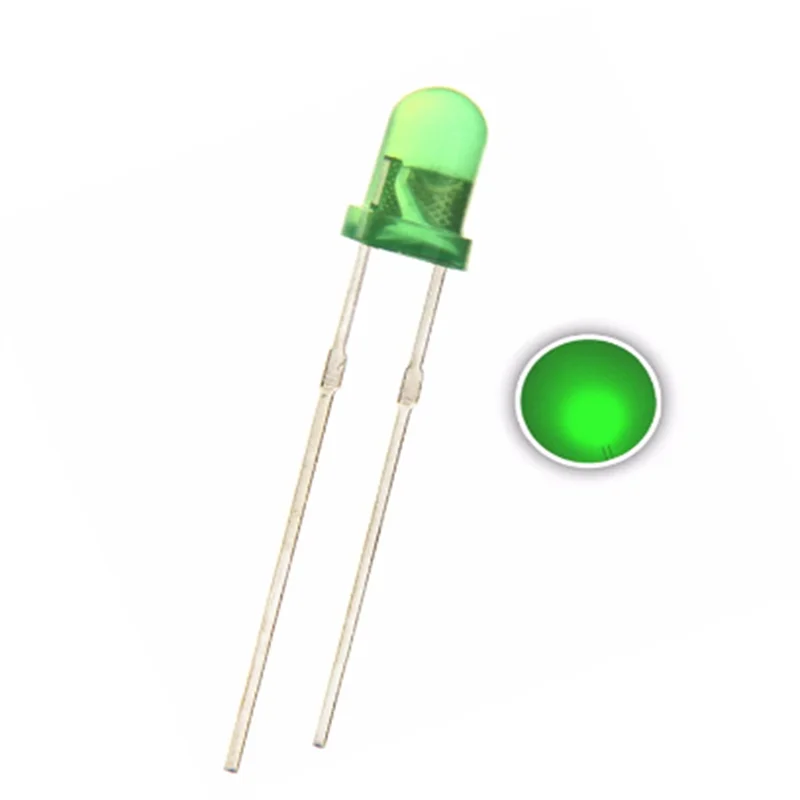 

100pcs 3mm Green Diffused Led Dip-2 Round Head Dc 3v 20ma Ultra Bright Lamp Light Beads