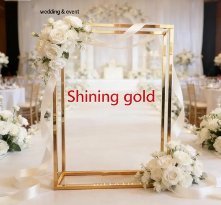 Shiny gold rectangular metal frame wedding flower rack table center decoration wedding decoration