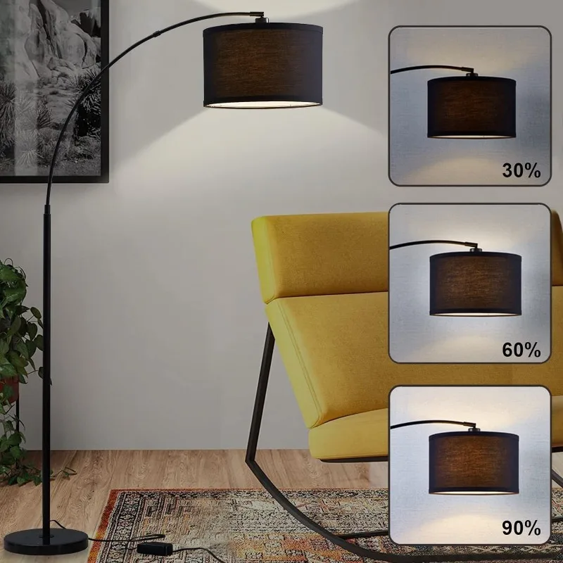 Imagem -02 - Dimmable Arc Floor Lamps com Cabeça Ajustável Lâmpada de Assoalho Moderna sobre Sofá Alto Pendurado Luz Acabamento Preto