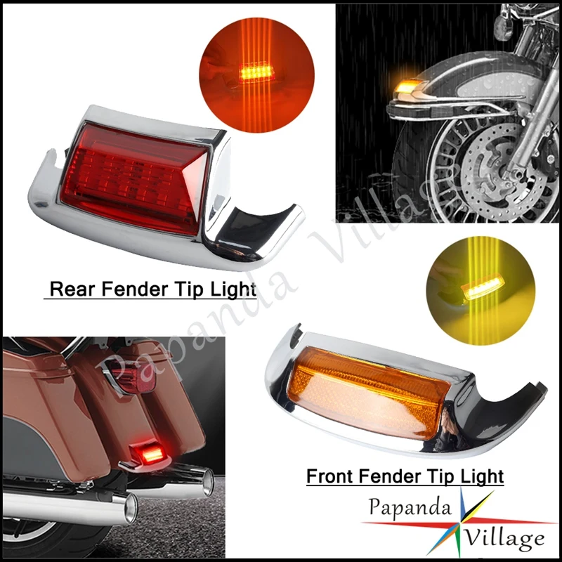 

For Harley Heritage Softail Road King Electra Glide 80-13 Motorcycle LED Front Fender Tip Light Rear Mudguard Tips Lamp Blinker