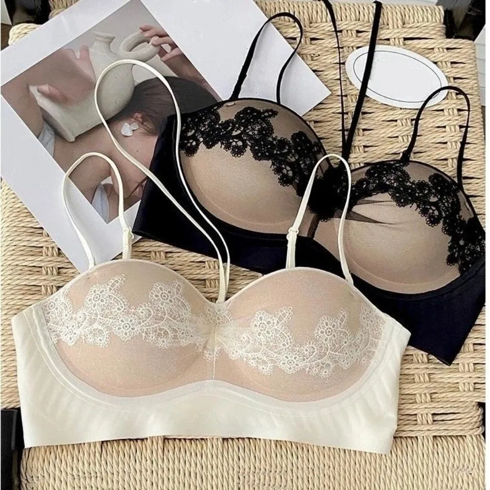 Delicate Neck Hanging Lace Bra Seamless Anti-sagging Push Up Bra Thin Strap Beauty Back Halter Bra Date Nights