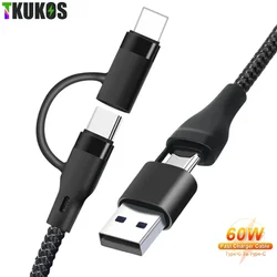 TKUKOS PD 60W 4 In 1 Quick Charging Data Cable Type C Lighting Micro USB Cable For iPhone iPad Huawei Xiaomi Samsung 1m wire