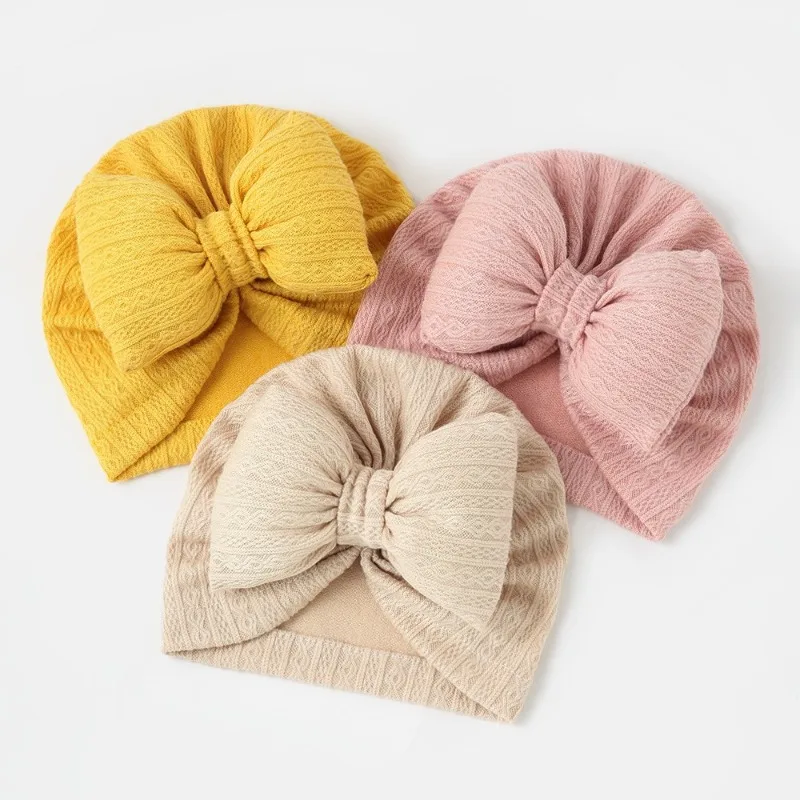 Gorro de punto con lazo para bebé, turbante suave de Color sólido para recién nacido, gorros de punto, envolturas para la cabeza