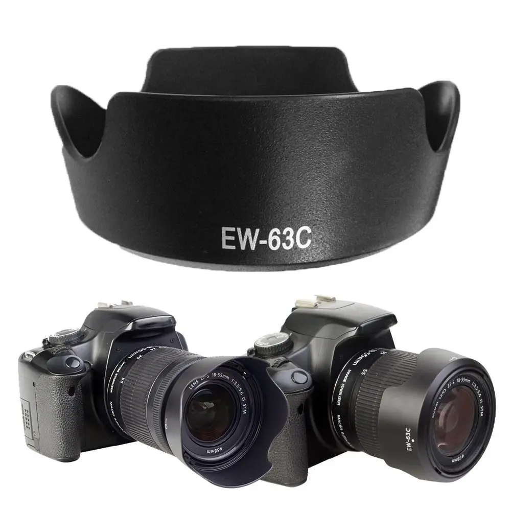 EW-63C 58mm Lens Hood ABS Black Anti-Glare Cover Protective Shield for Canon EF-S 18-55mm f/3.5-5.6 IS STM Camera Accessories