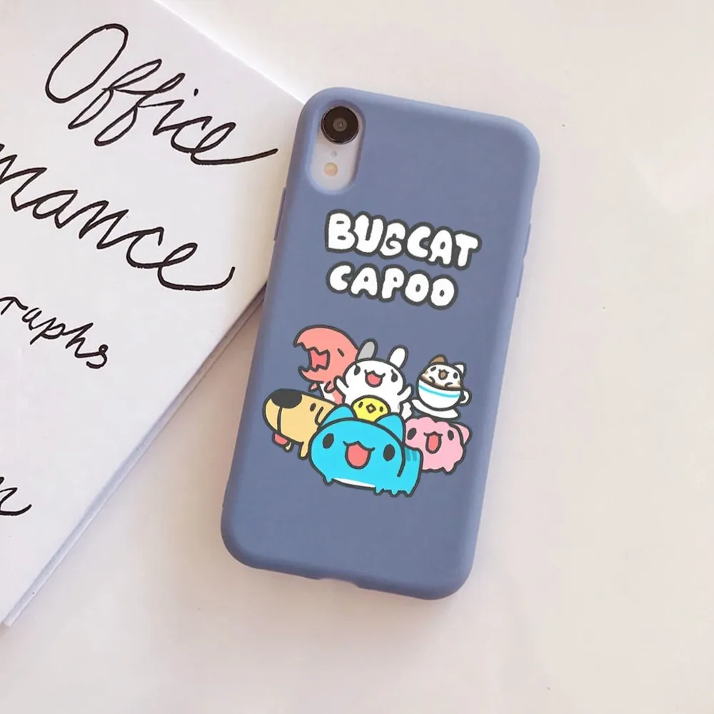 bugcat capoo Phone Case for iPhone 14 11 12 13 Mini Pro Xs Max 8 7 6 6S Plus X XR Solid Candy Color Case