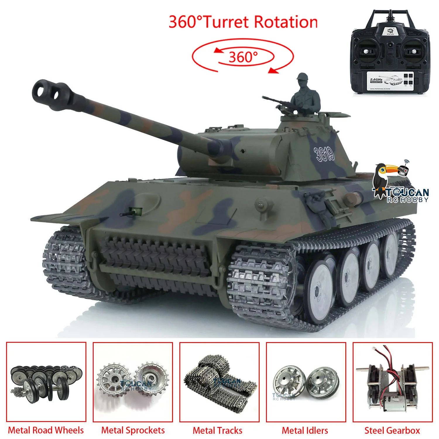 

RTR HENG LONG 1/16 7,0 Индивидуальный танк Panther V RC 3819 Металлические гусеницы Колеса Подшипники Армейские BB RC Игрушки для взрослых TH17291