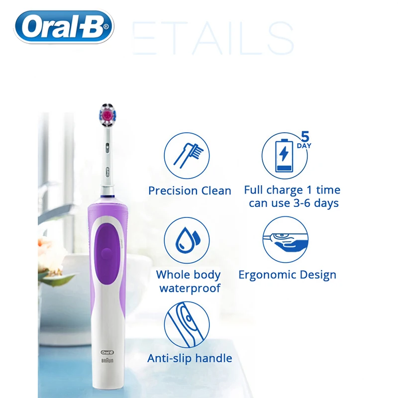 오리지널 구강 B 활력 전동 칫솔, 회전 타입 전동 칫솔, 정밀 청소, 치아 미백, 잇몸 보호