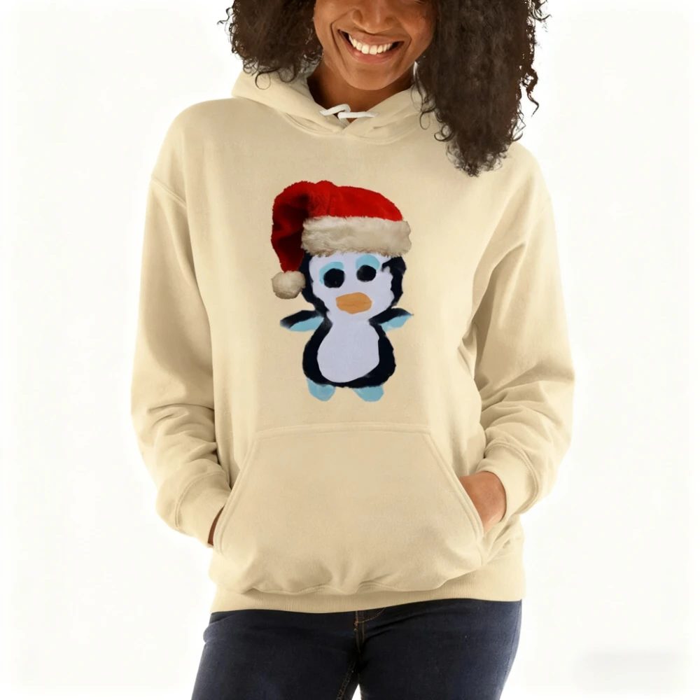 귀여운 펭귄 크리스마스 후드티 흥미로운 추상 프린트 의류 크리스마스 모자를 쓴 펭귄 재미있는 후드티 여성 의류
