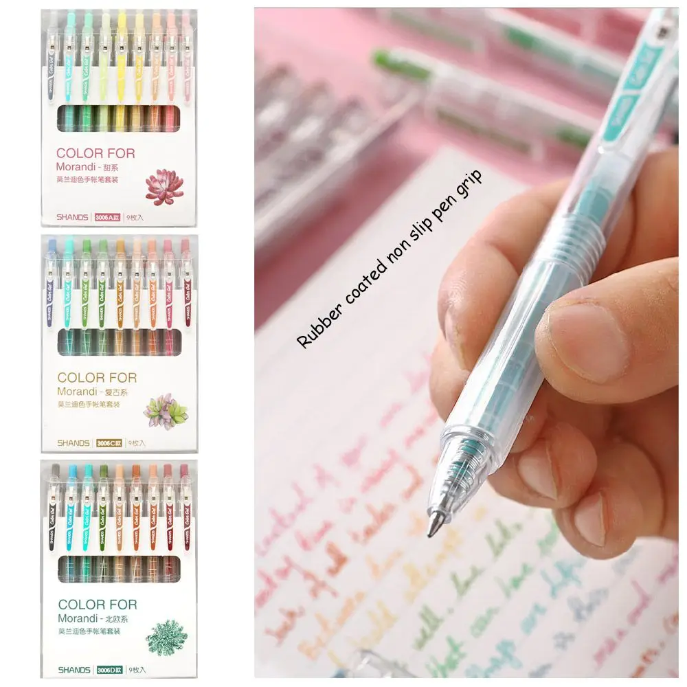 

9 PCS/Set Students Writing Tools Press Type Morandi Colored Ballpoint Pens Gel Pens Set Fountain Pen Marker