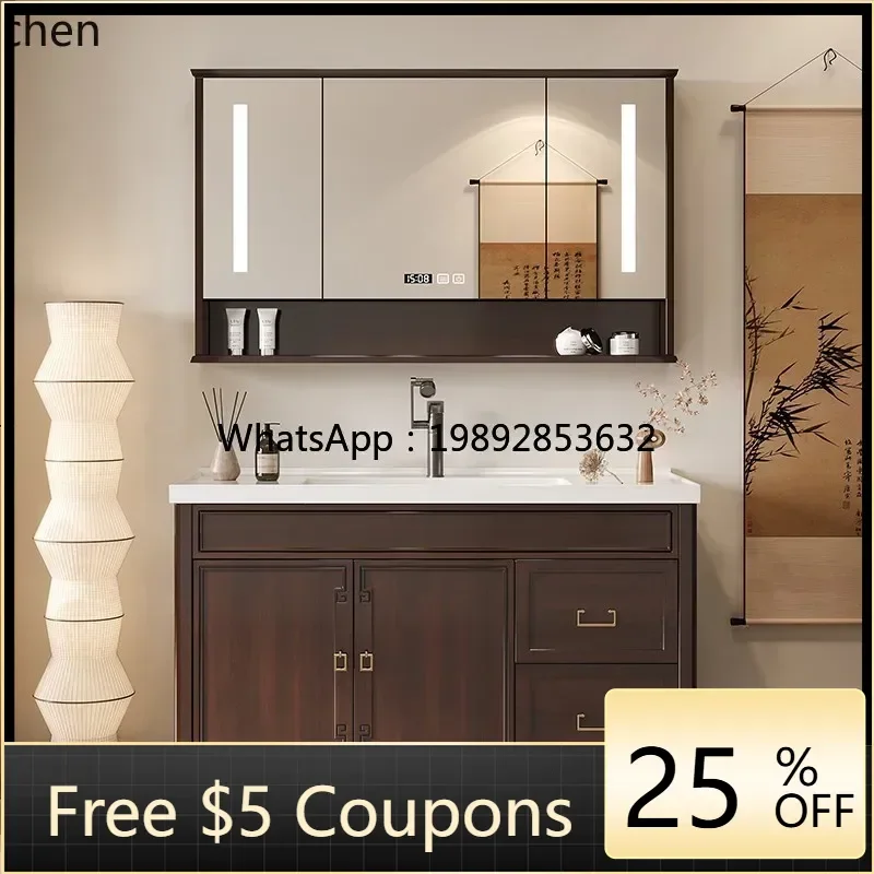 

XX new Chinese paint bathroom cabinet integrated ceramic basin bathroom cabinet combined bathroom sink washstand