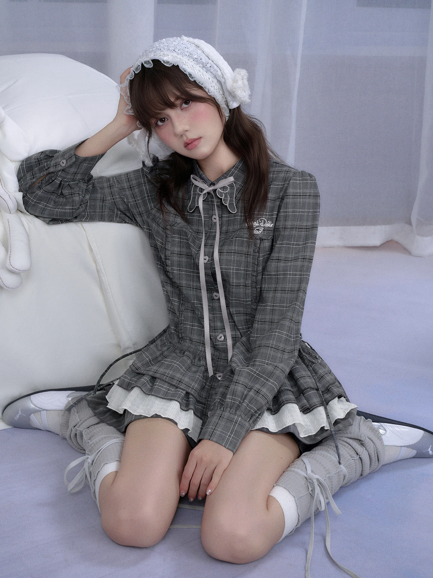 

SagiDolls Angel Whispers Sweetn ey Plaid Long Sve irt для девочек с крыльями Doll Feel Autumn Sle College Sweet