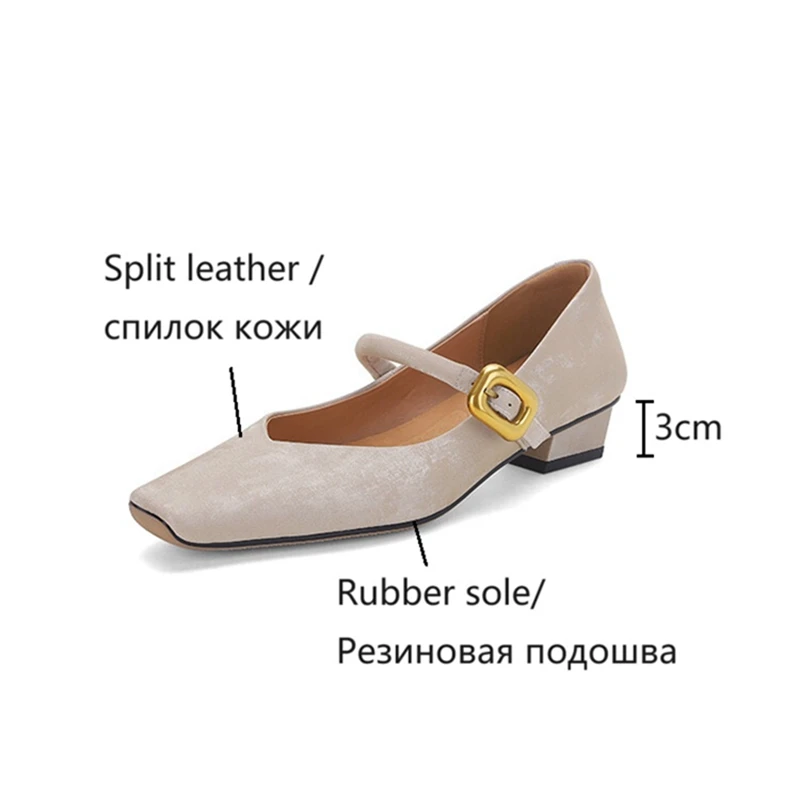 NEW Spring/Autumn Women Pumps Square Toe Chunky Heel Shoes Split Leather Shoes for Women Elegant High Heels Buckle Mary Janes