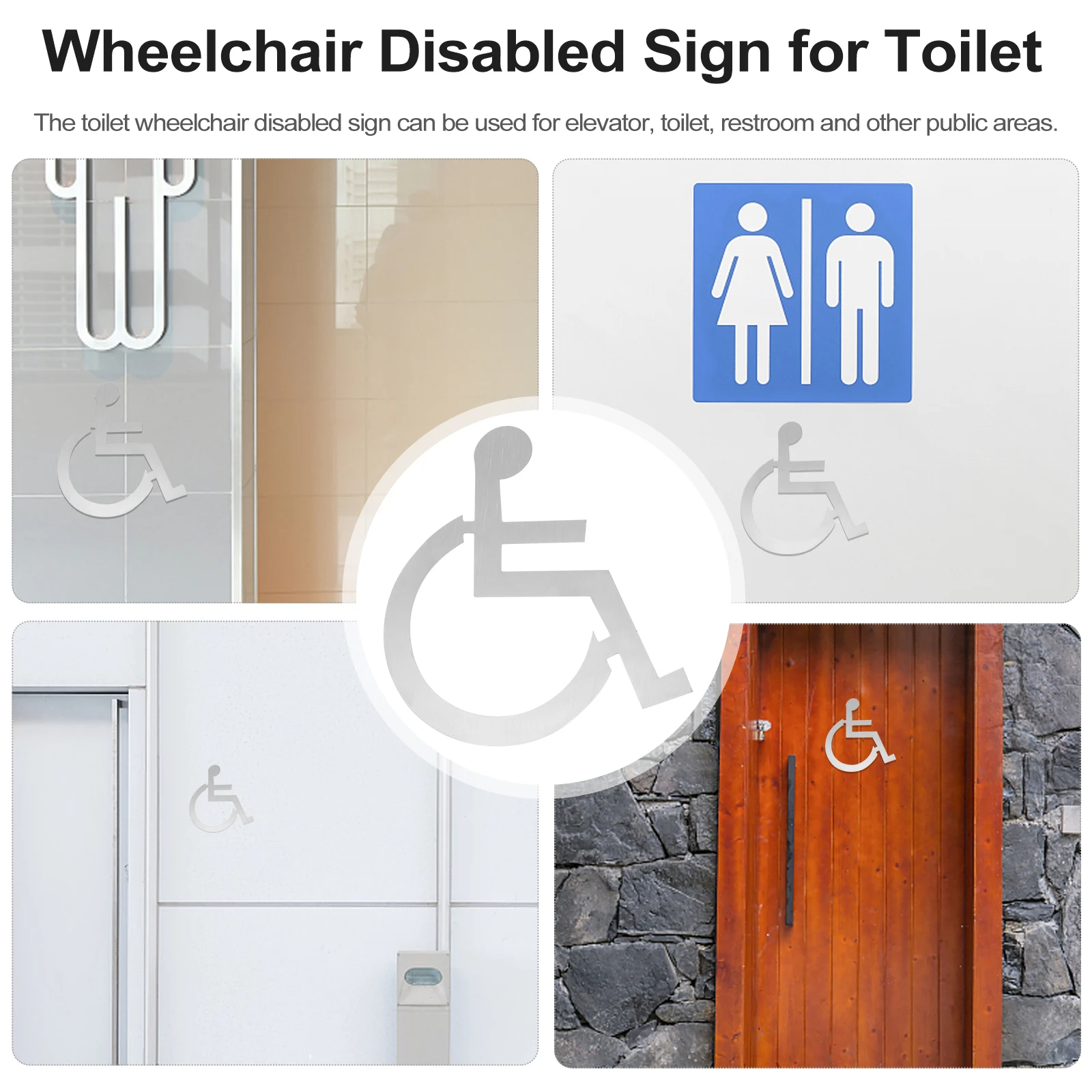 

Wheelchair Disabled Toilet Sign Stainless Steel Safe Lightweight Easy Install Restroom Elevator Public Areas Traffic