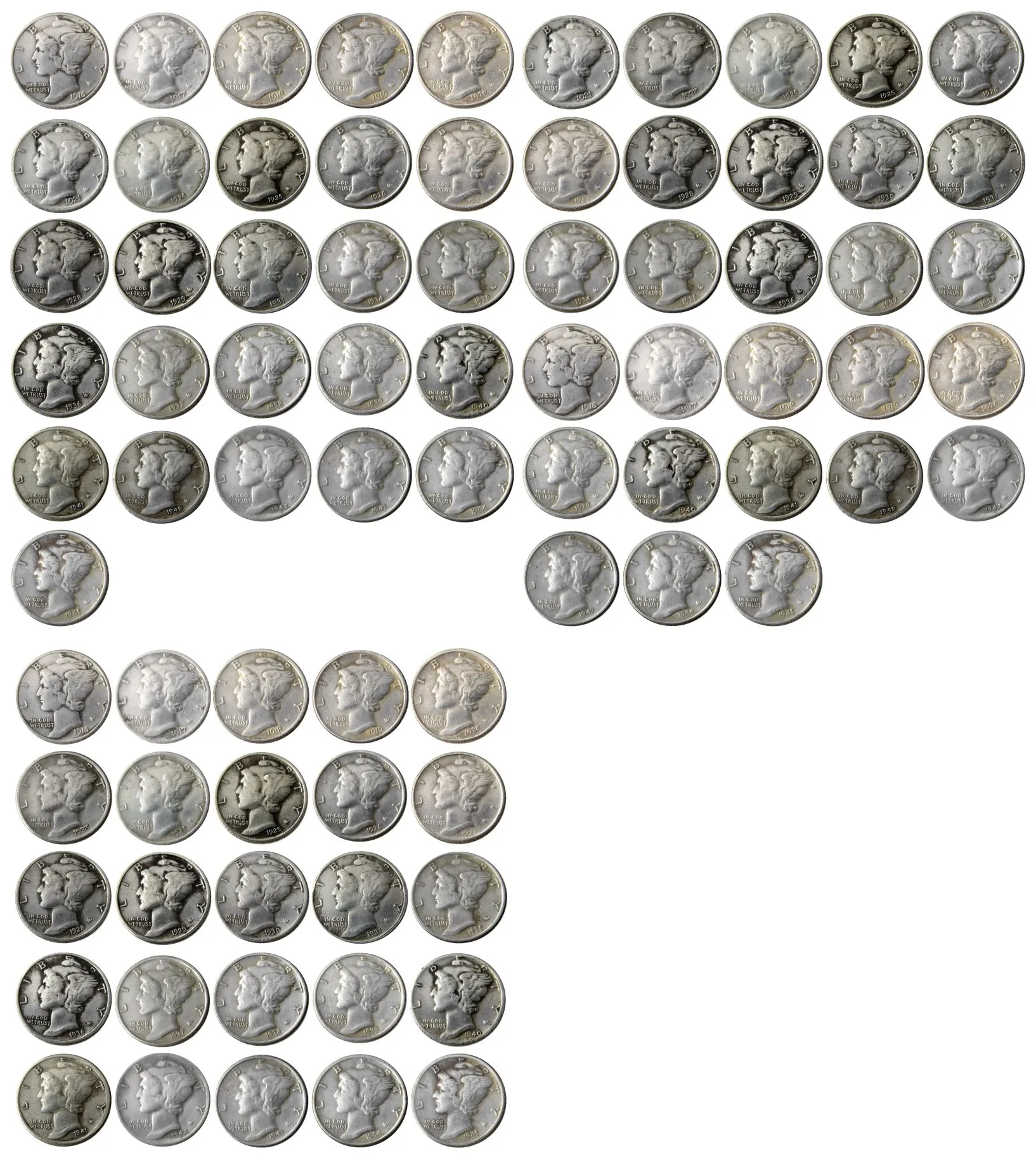 

US A Set Of(1916-1945) -PSD 79pcs Mercury Head Dime Silver Plated Copy Coin