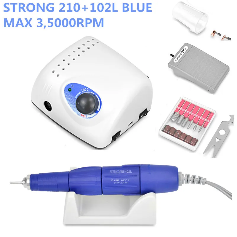 2019 New Arrival 65W 35000RPM Electric Nail Drill Machine Strong 210 Model 102L Handpiece Manicure Pedicure Nail File Bit