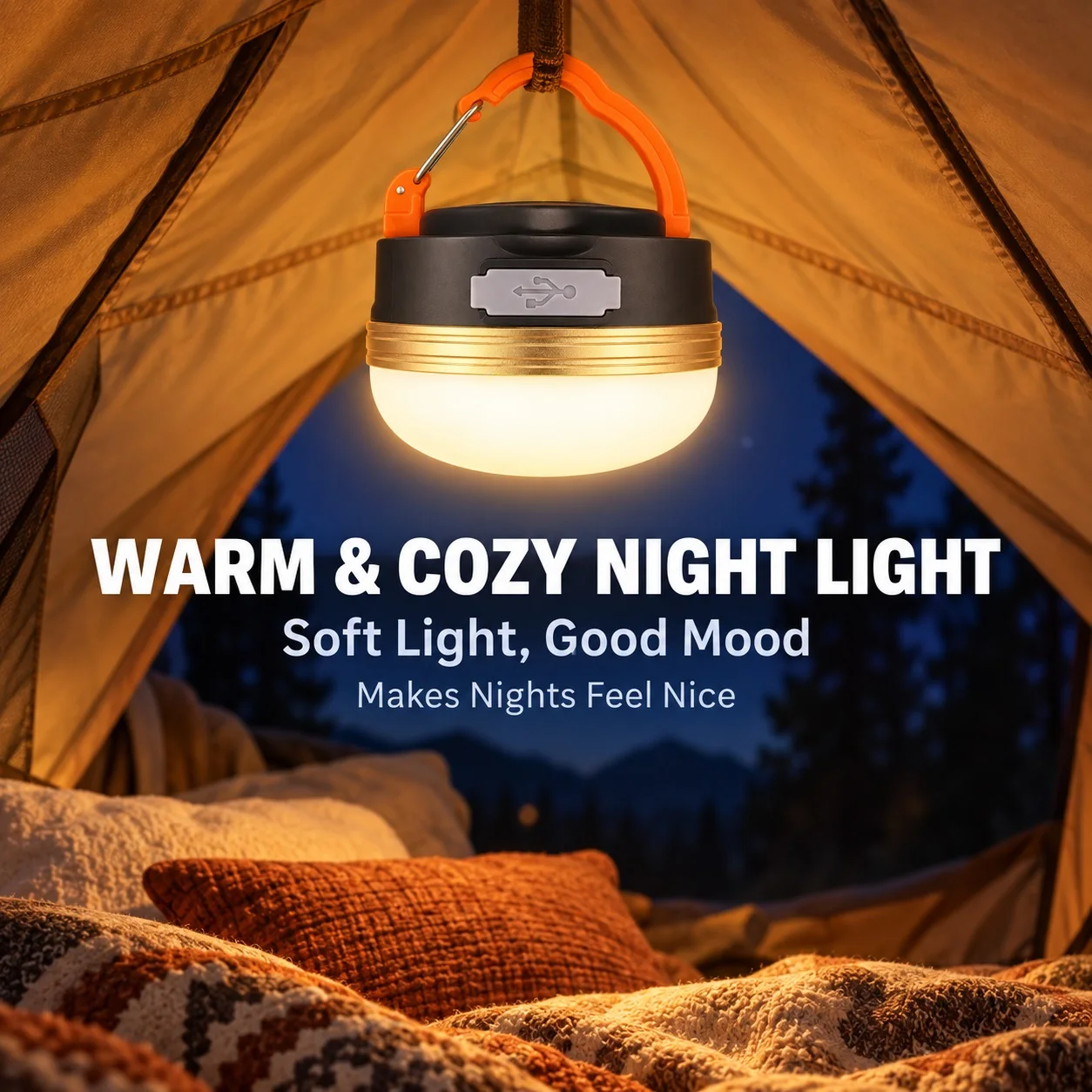 Yd-1 Egg-Shaped Camping Light, USB Rechargeable, Tent Light with Warm Light and Adjustable Brightness, Small Night Light with Hook for Hanging, Mini Portable Palm-Sized, for Camping, Bedroom, Bedside, Emergency Power Outage, Picnic, Hiking, Garden, Children's Room, Led Soft Light, Eye Protection, Multiple Brightness Levels, Long-Lasting Lithium Battery, Hanging Lantern, Household Backup Lighting.