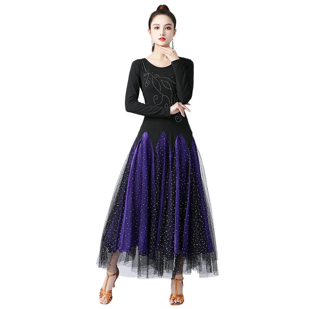 High Quality Ballroom Dance Dress Women Performance Wear Dresses Modern Standard Tango Waltz Dress Long Sleeves