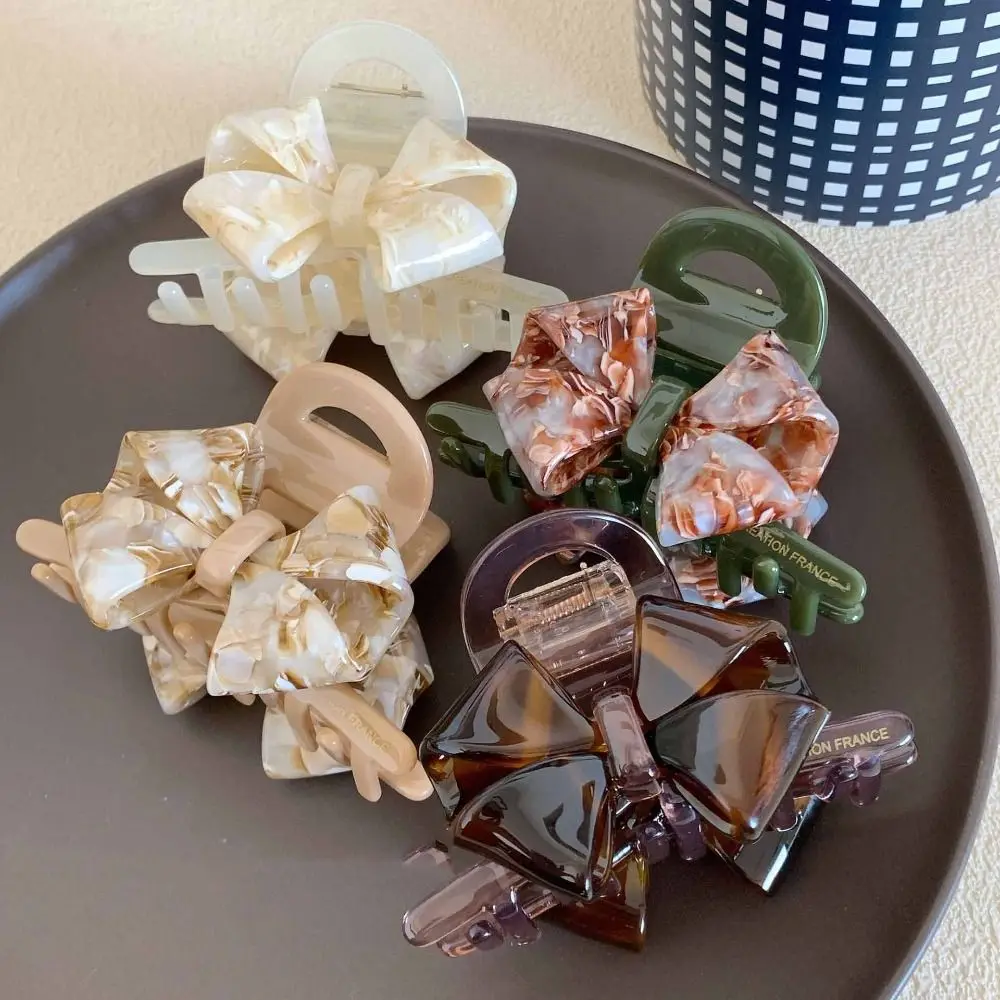 

Sweet Jelly Retro Bow Acetate Hair Claw Hair Clip Headwear Solid Color Shark Clip Geometry Hairpin Shark Clip Travel