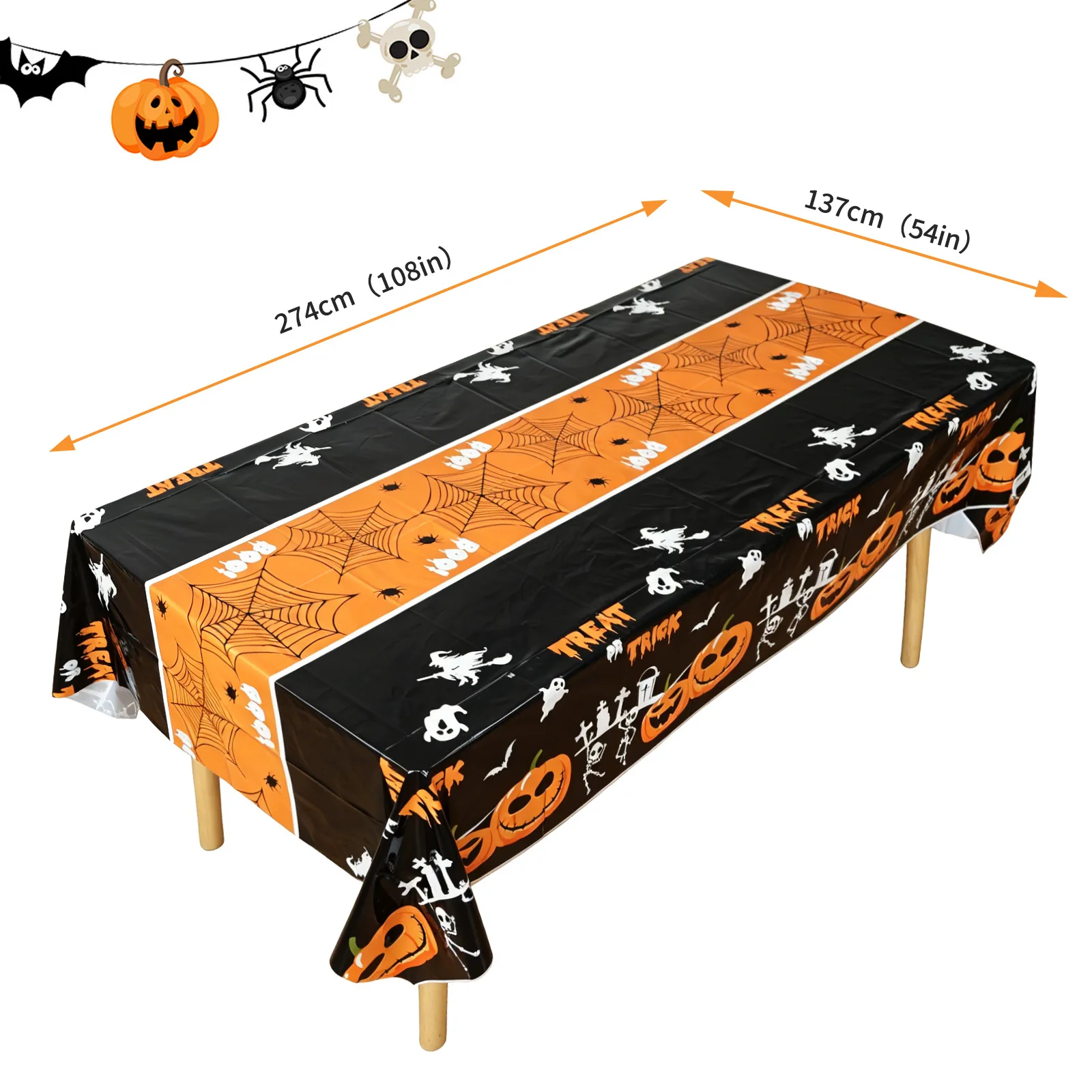 Halloween Decoration Tablecloth,Disposable Pumpkin Spider Web Bat Plastic Table Cover,Halloween Party Home Table Decor
