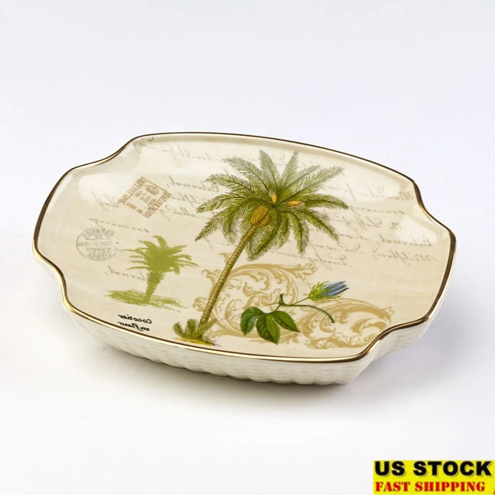 

Ceramic Soap Dish Palm Tree Accents Multi-Colored Nature Pattern Polished Finish Casual Home Bathroom Decor Top Quality