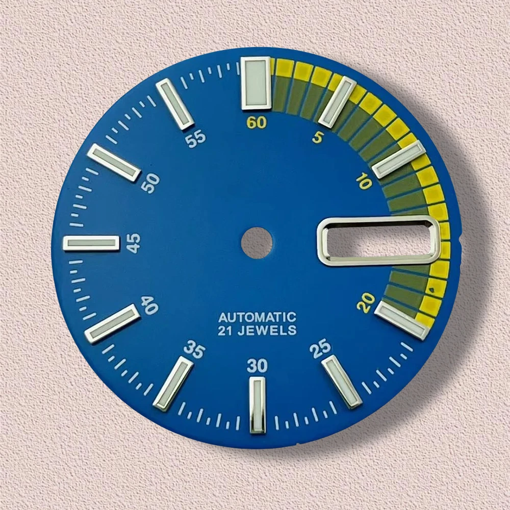 28,5 mm S5-Logo-Tauchzifferblatt, passend für NH36/4R36-Uhrwerk, grün leuchtend, matt, Dual-Kalender-Zifferblatt, Uhrenmodifikationszubehör