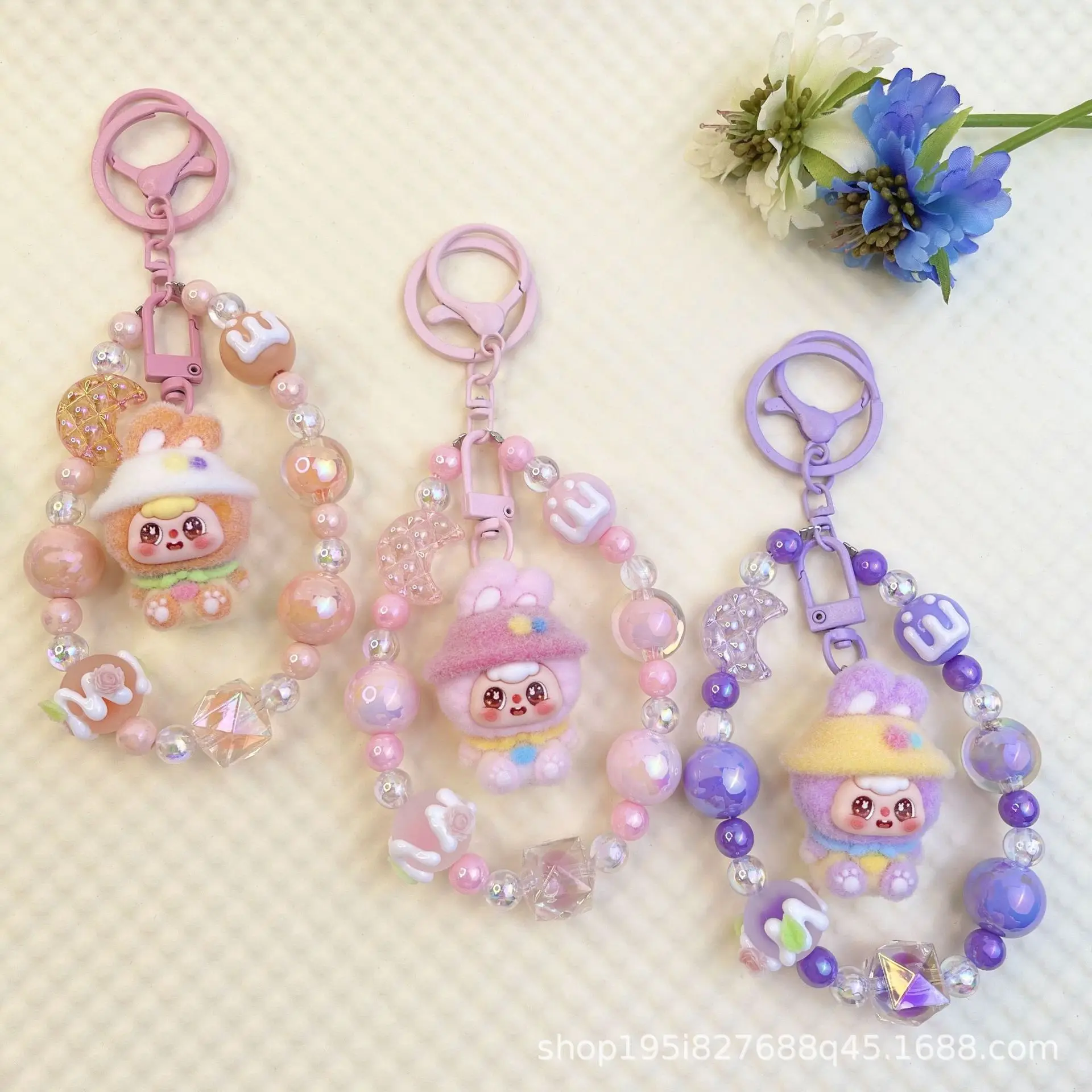 

New moon-shaped bean bag rabbit ear color bead string jewelry for mobile phone, keychain, bag, doll, pendant accessory