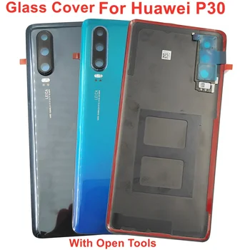 Copribatteria in vetro per Huawei P30 Coperchio posteriore rigido Porta alloggiamento posteriore Pannello Custodia Shell + Obiettivo della fotocamera + Colla adesiva