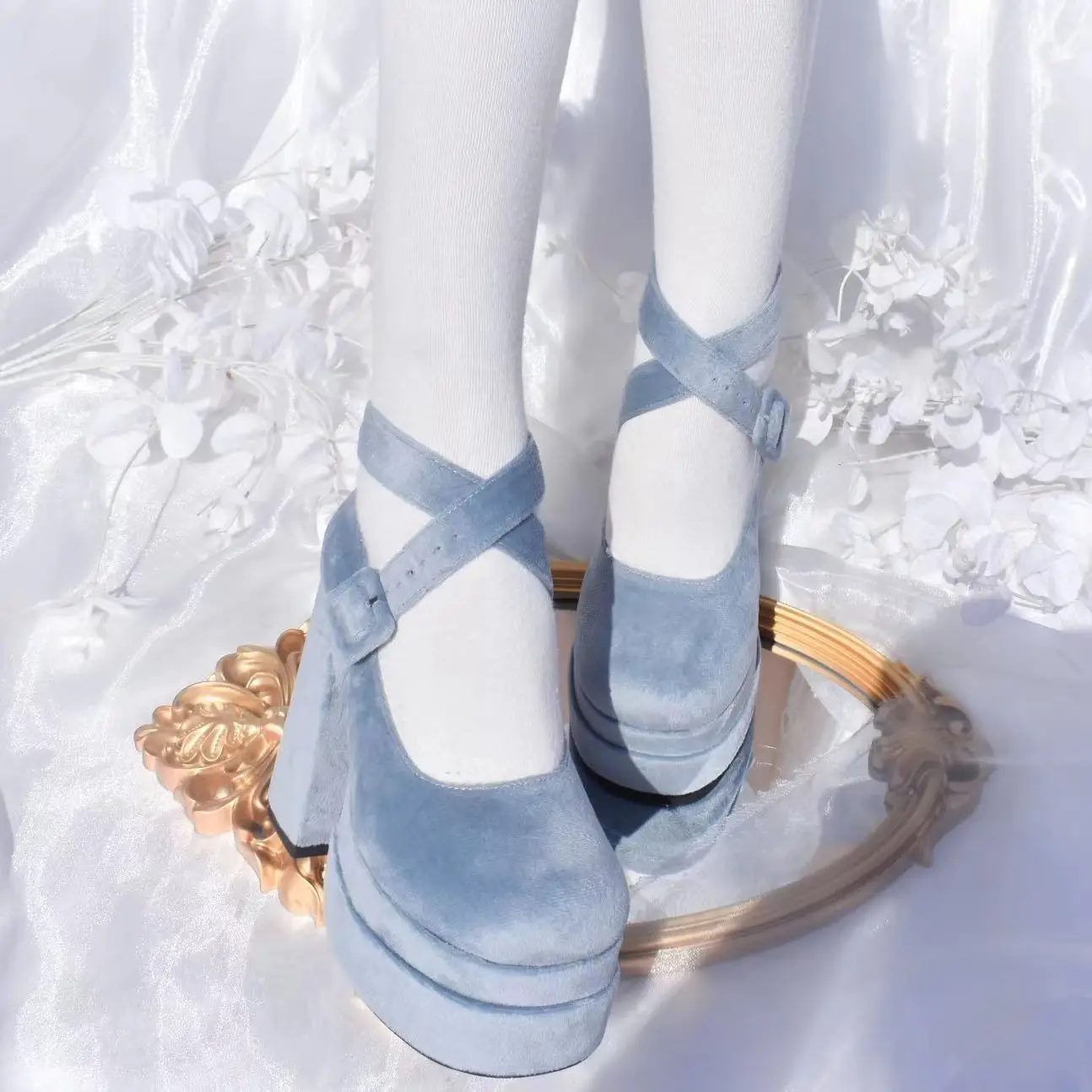 Original Waterproof Platform High Heels Elegant Lo Shoes Thick Sole Lolita Sweet Shallow Mouth Single Shoes