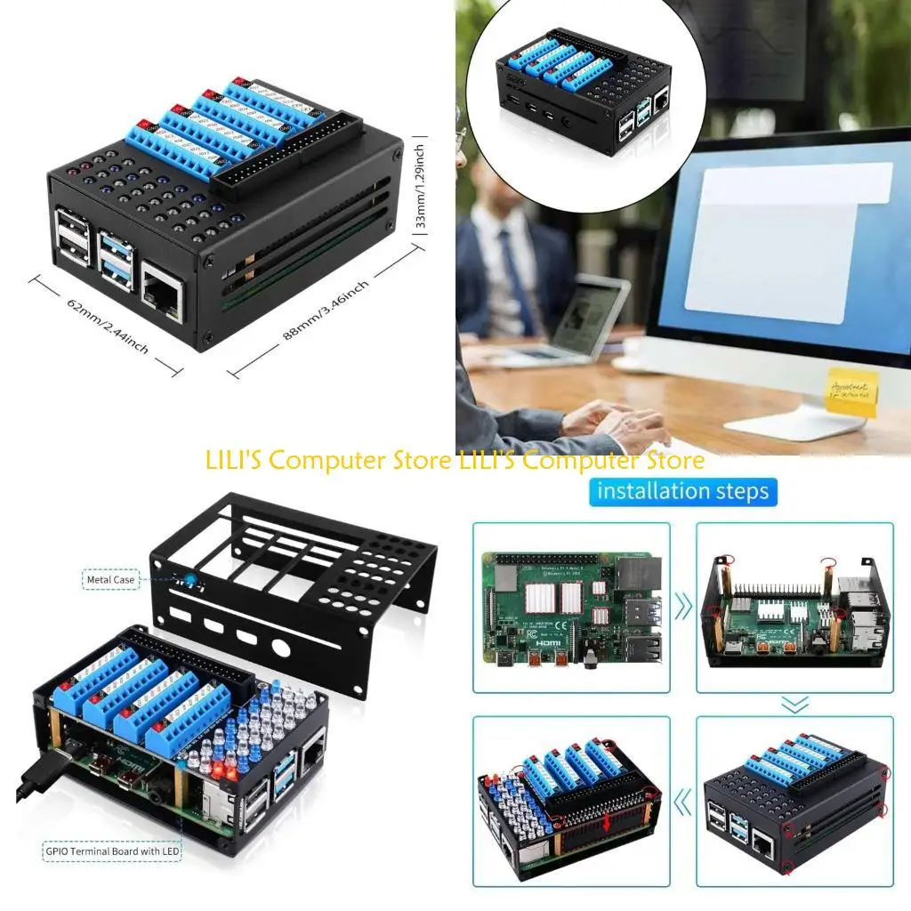 

A52B Metal Case Box for 4B Only with GPIO Led Terminal Board