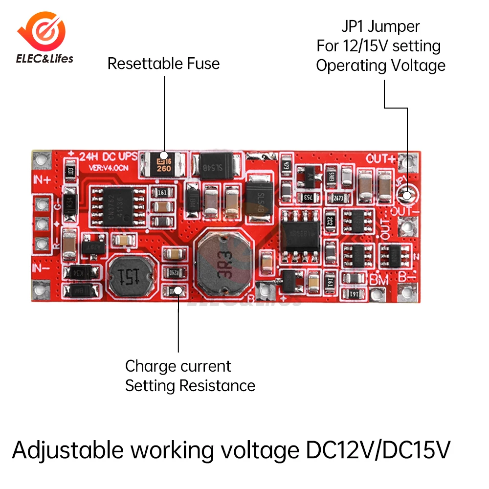 DC12V/15V 24W 1A 18W 0.5A UPS Power Supply Module Uninterruptible Power Control Board 2S V4.0CN Charge Step Up Protection Module