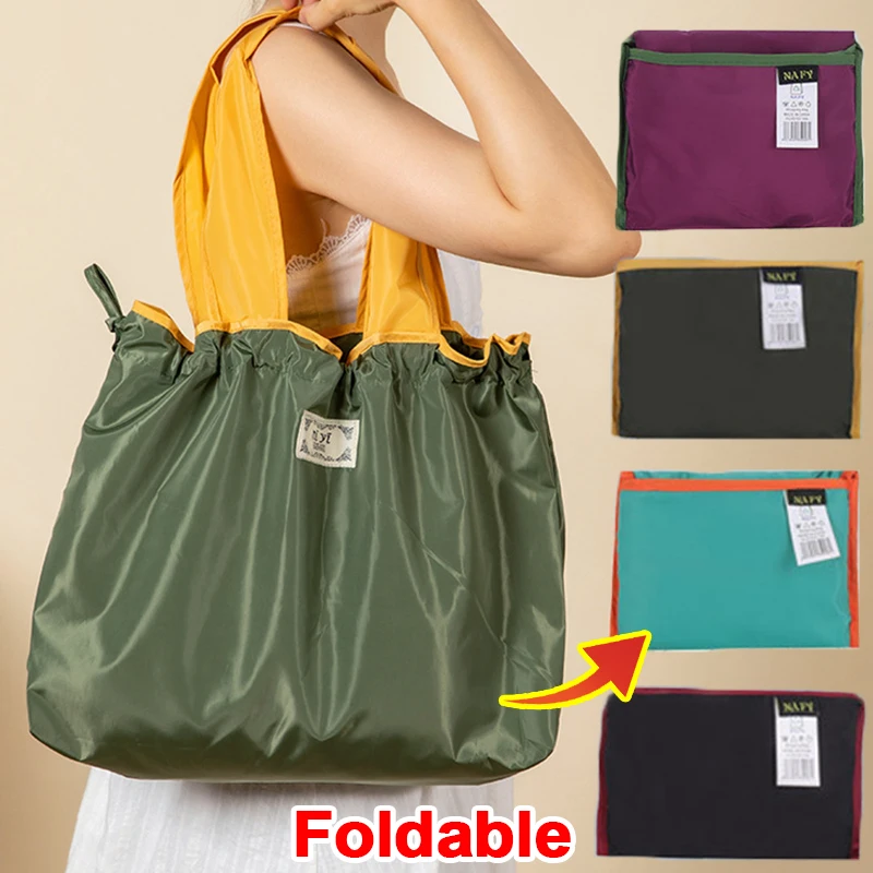 Large Drawstring Eco-Friendly Supermarket Shopping Bag Fashion Shoulder Bag Foldable Portable Hand Bag Grocery Bag Waterproof