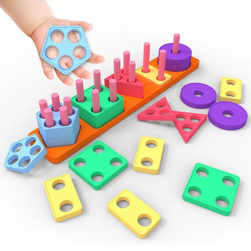 Shape Stacking Toy Silicone Sorting Stacking Toys For Toddler Stacking & Matching Shape Stacker STEM Preschool Learning Toys For