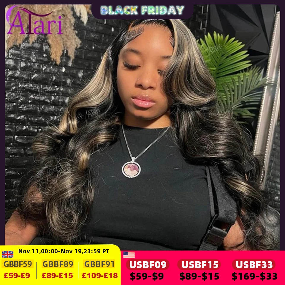 13x6 Lace Frontal Body Wave Echthaarperücken Blonde 27, mit schwarzem vorgezupftem 13x4 Highlight transparenter Lace-Front-Perücke für Frauen