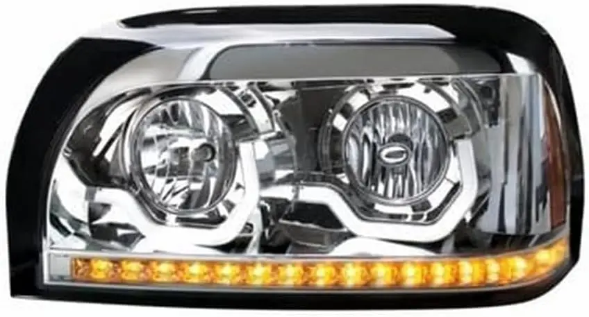 

31203 Headlight Assembly, LH, Chrome Housing, High/Low Beam, H7/9005 Bulb, with LED Signal Light and Position Light Bar