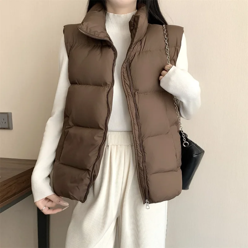 

Down Cotton Jacket for Women in Autumn and Winter New Short Stand Collar Simple Vest Trendy