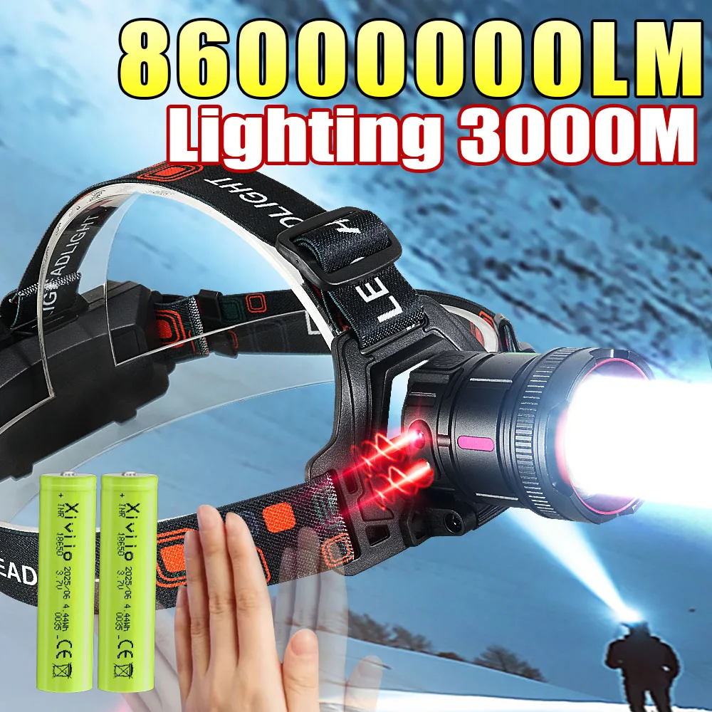 

8600000LM Самый мощный налобный фонарь дальнего действия 3000 м перезаряжаемые светодиодные фары 18650 налобный фонарь для кемпинга и рыбалки