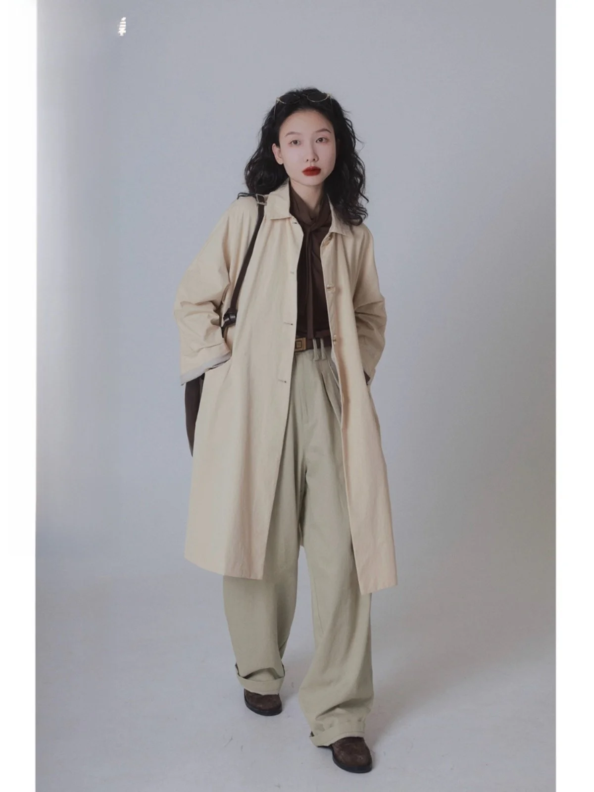 

Винтажное рабочее пальто Ivy Yang до колен, женское, осеннее, высококачественное, свободное, повседневное, простое, стильное, верхняя одежда