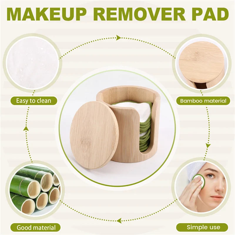 FZFZ Reusable Bamboo Makeup Remover Pads - Ultra-Soft, Eco-Friendly, Gift Set With Vegan Bamboo Barrel