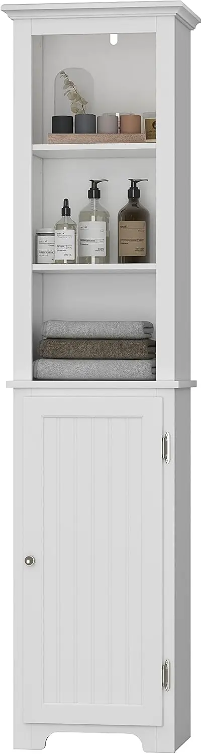 

Freestanding Storage Cabinet, Bathroom Tall Cabinet with Doors and Adjustable Shelves, Free Standing Linen Tower