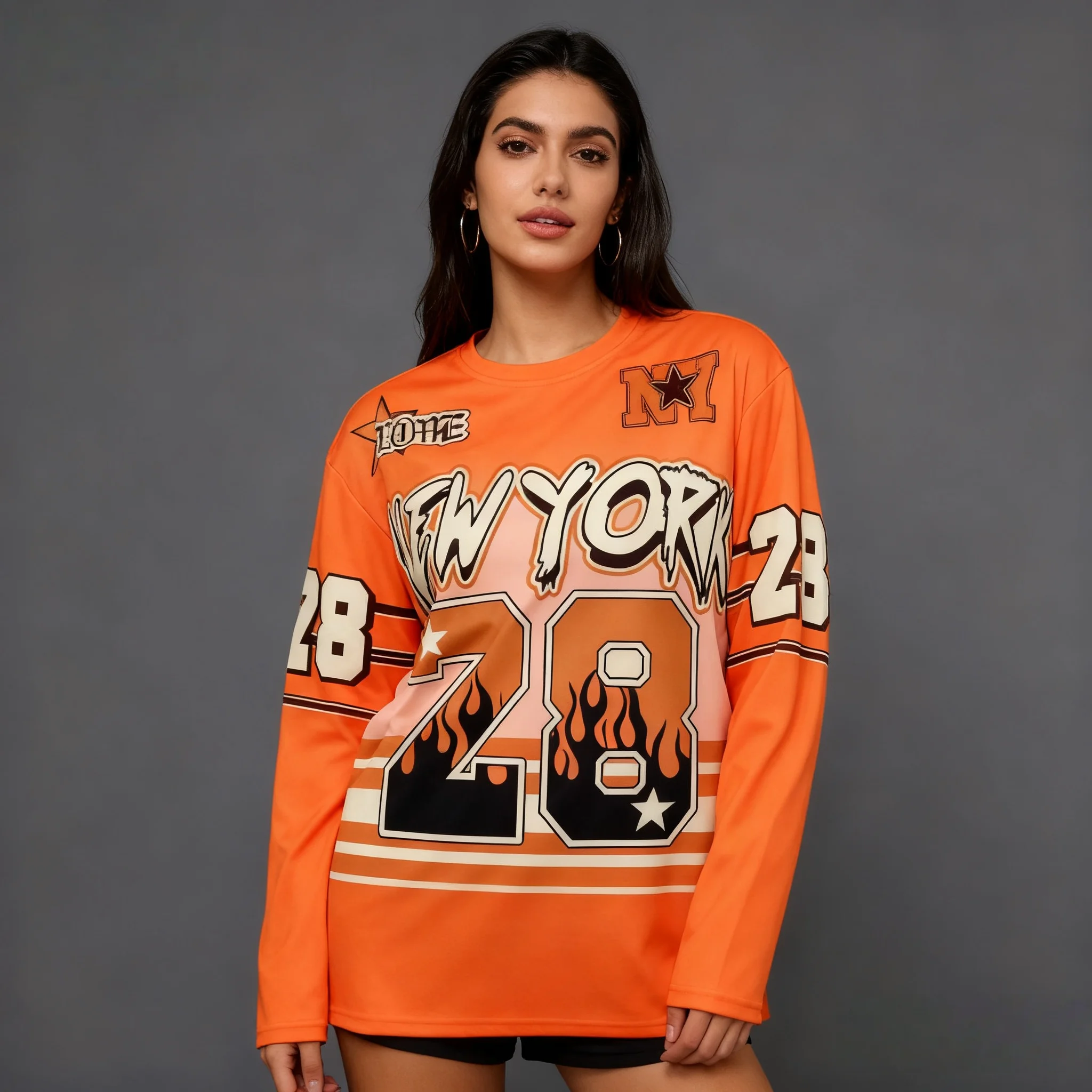 

Spring and Autumn Winter Long Sleeve T-shirt Sweet Cool Women's 28 Size Jersey Version Street Y2K Lazy Style 3D Large Adult Top