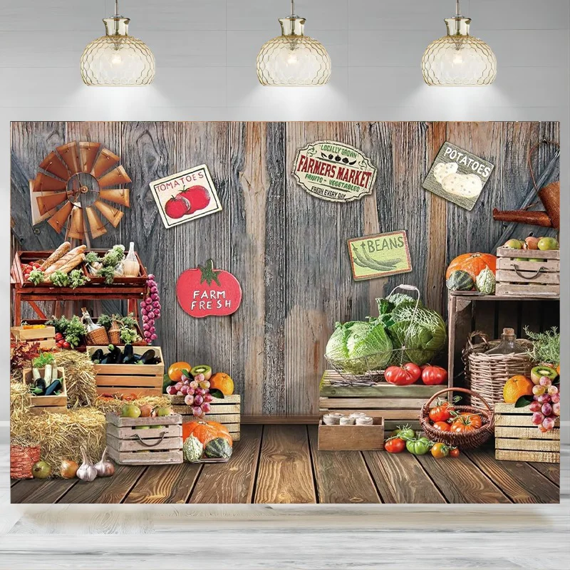 Farmers Market Backdrop Fresh Farm Vegetables Fruit GroceryStore Garden Baby Shower Birthday Photography Banner Photo Backgrou