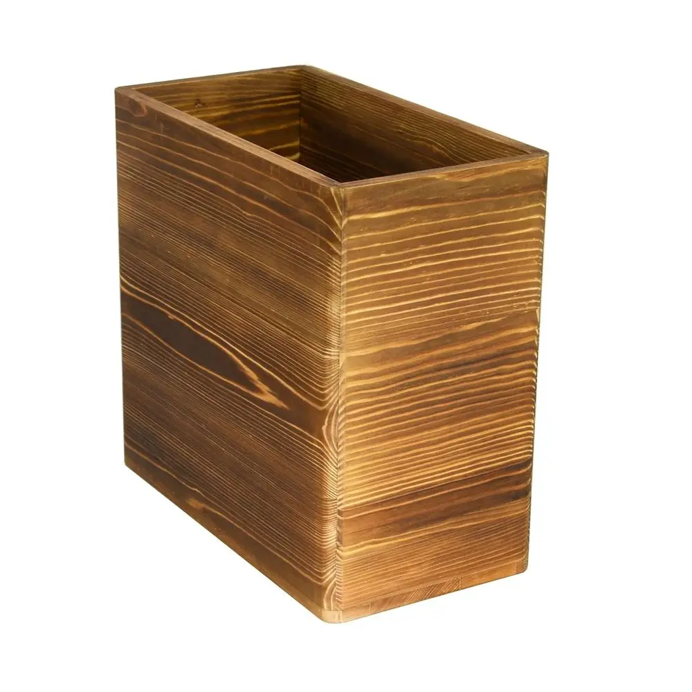 Lixeira retangular de madeira rústica – ideal para banheiro, quarto, dormitório e reciclagem de escritórios