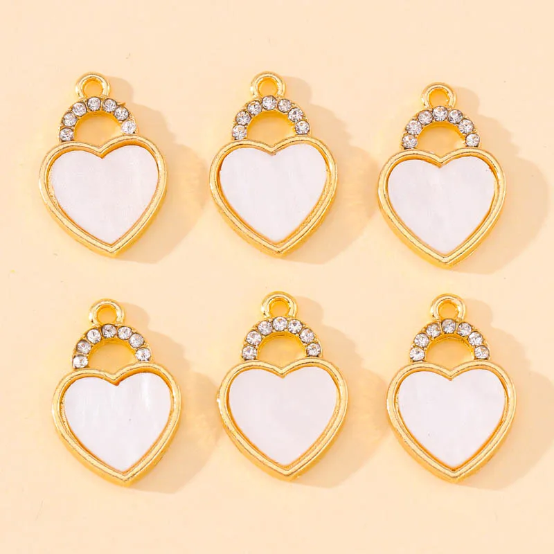 10Pcs 12*17mm White Acrylic Love Small Pendant Zircon Heart Charm for Jewelry Making DIY Bracelet Earrings Necklaces Accessories