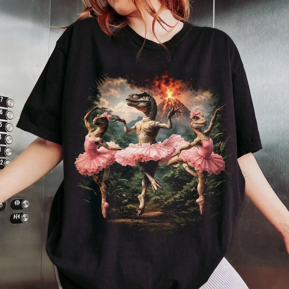 Ballet Dinosaur Shirt Funny Ballerina Dinosaur Tee Ballet Dancer Gift Tshirt Dance Teacher Unique Tops Retro Grunge Dino Tee