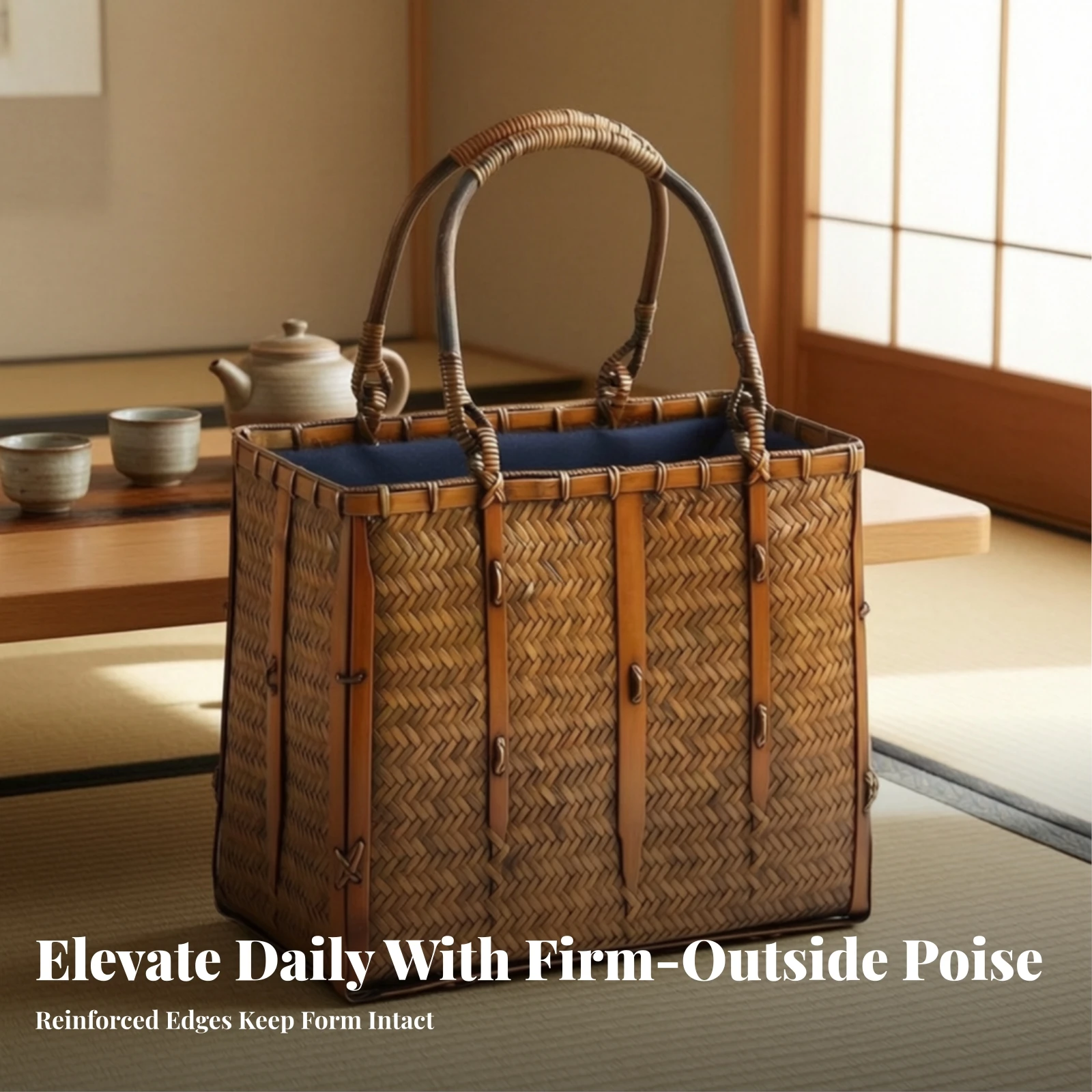 Bamboo Basket Bag Summer Woven Hand Bag with Cloth Athletic-Brand Bamboo Woven Purse Lightweight Handbag Long-Lasting for Women