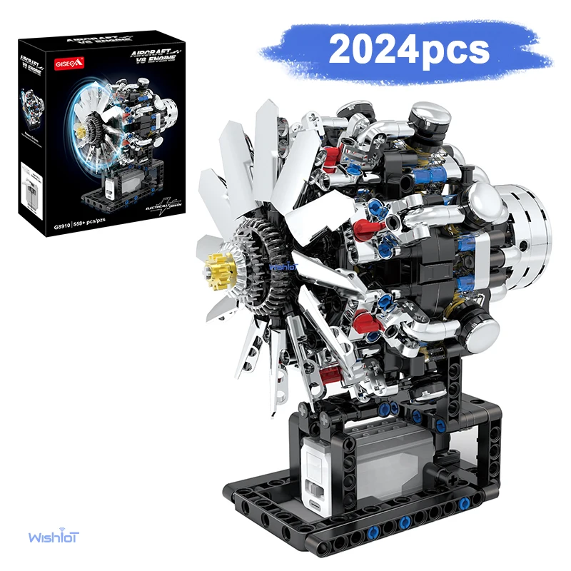 G8910 aviação v8 motor 558 pçs aeronaves motor de combustão interna blocos de construção modelo brinquedo educacional haste kit para criança adulto