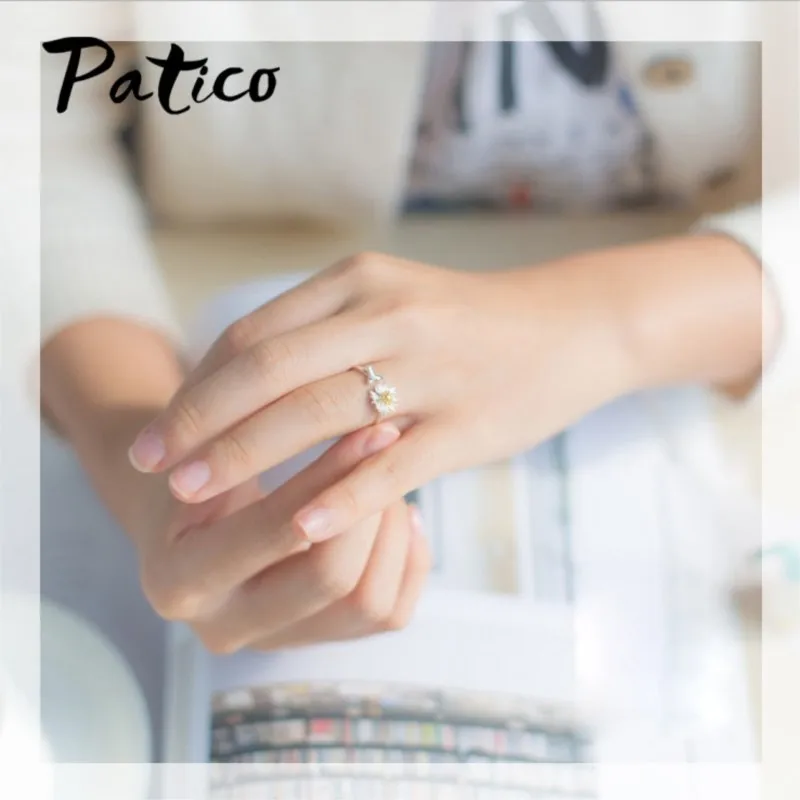 

New 925 Sterling Silver Daisy Flower Rings For Women Adjustable Size Rings Fashion Wedding Jewelry Anillos Mujer
