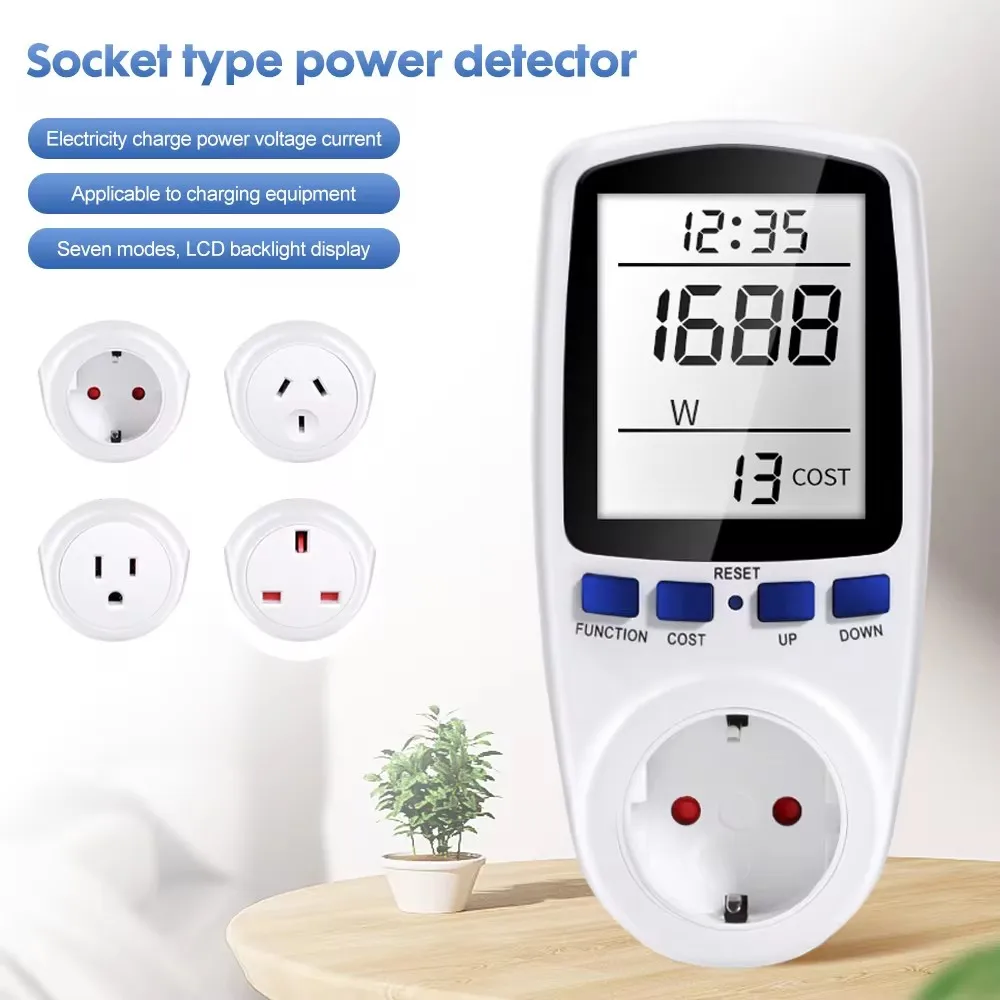 AC Digital Power Meter Wattmeter Socket Wattage Kwh Electric Consumption Meter Measuring Outlet LCD Power Analyzer EU US UK AU