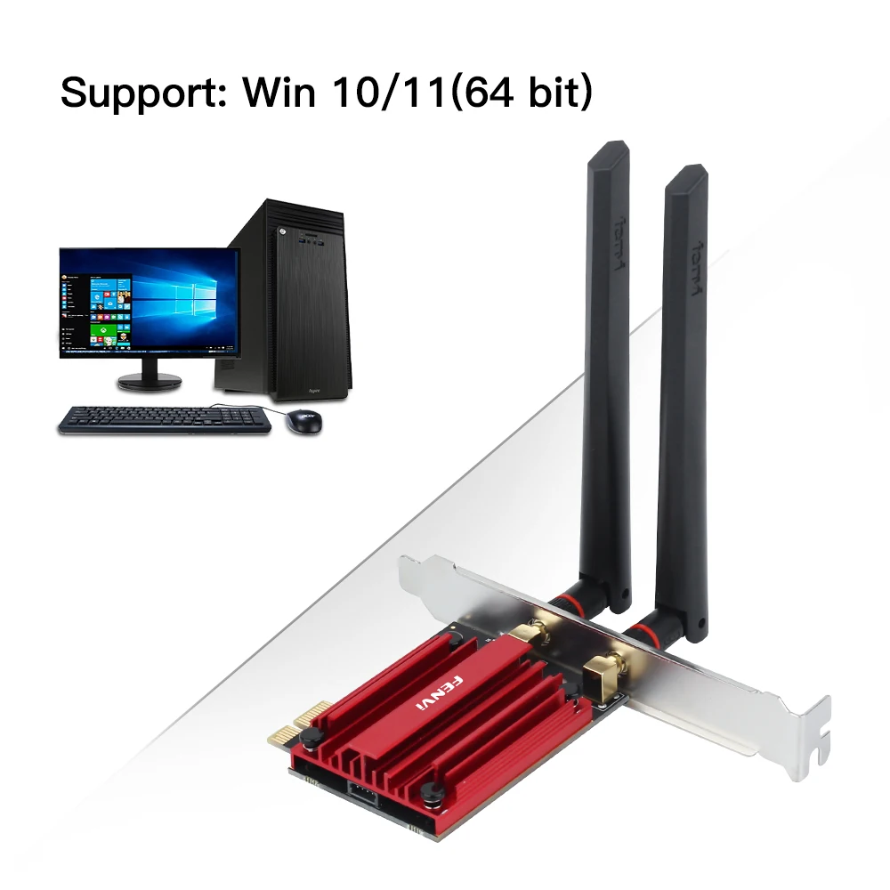 Fenvi wifi 6e ax210 bt5.3 adaptador wi-fi sem fio 802.11ax placa de rede antena ajustável para win 10/11 desktop pc